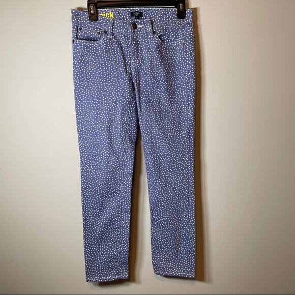 J. Crew Purple White Polka Dot Toothpick Mid‎ Rise Jeans 27 - Picture 1 of 13